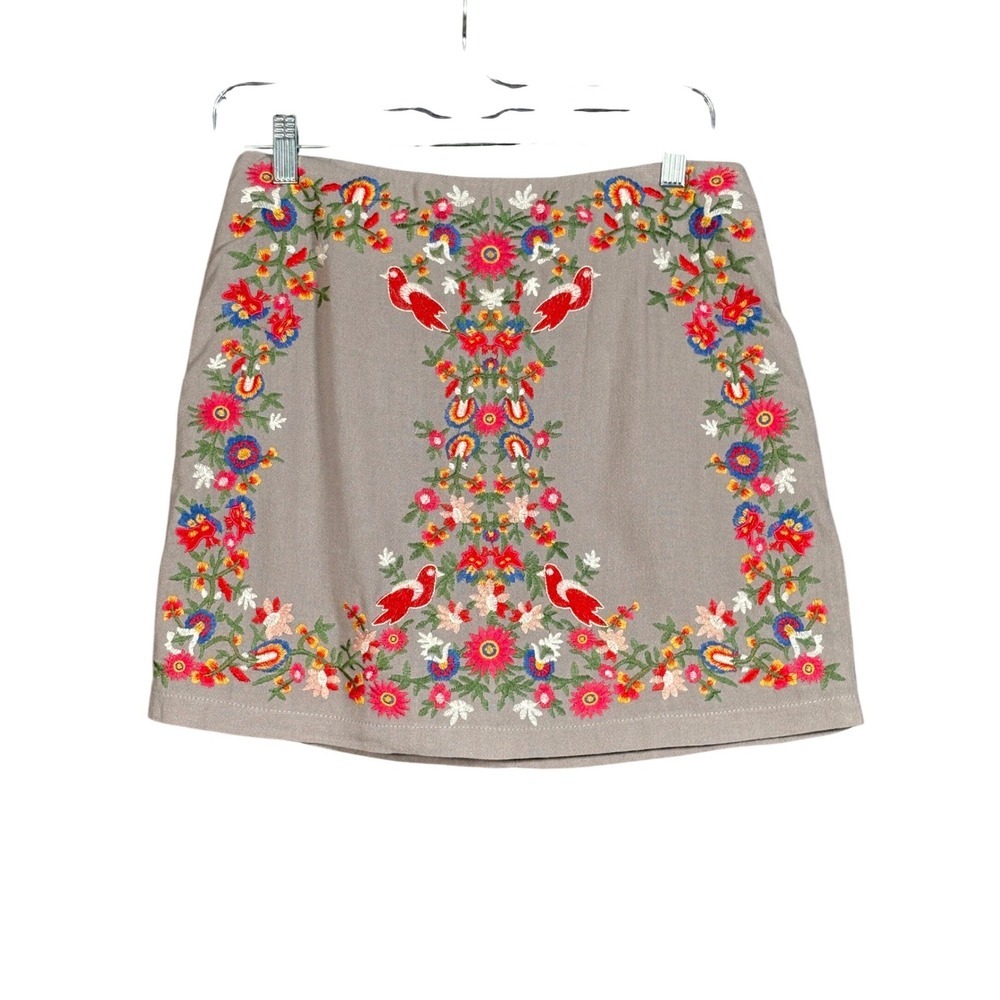 Altar'd State Embroidered Mini Skirt Size Small Linen Cotton Boho Floral